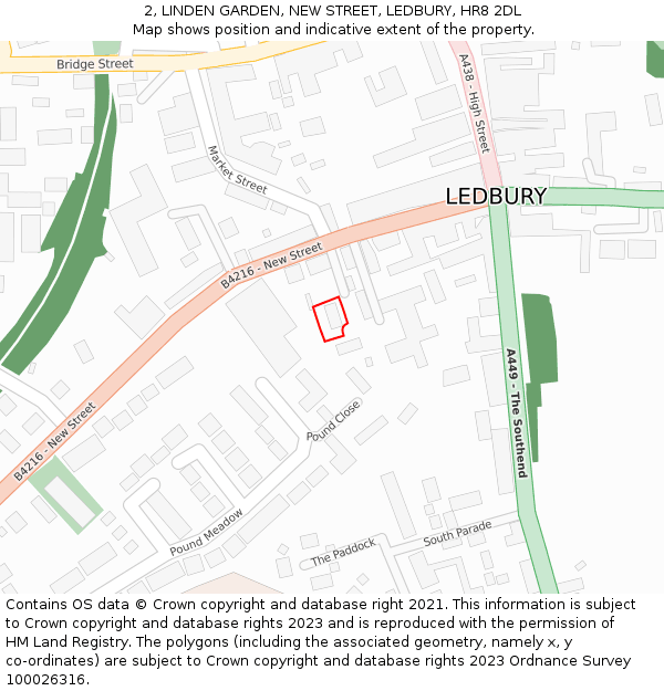 2, LINDEN GARDEN, NEW STREET, LEDBURY, HR8 2DL: Location map and indicative extent of plot
