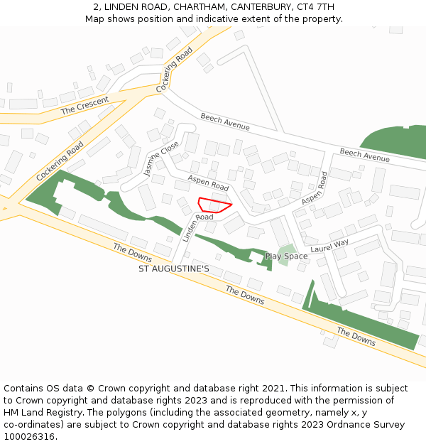 2, LINDEN ROAD, CHARTHAM, CANTERBURY, CT4 7TH: Location map and indicative extent of plot