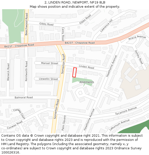 2, LINDEN ROAD, NEWPORT, NP19 8LB: Location map and indicative extent of plot