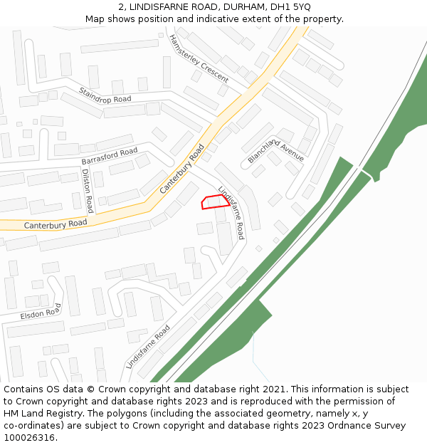 2, LINDISFARNE ROAD, DURHAM, DH1 5YQ: Location map and indicative extent of plot