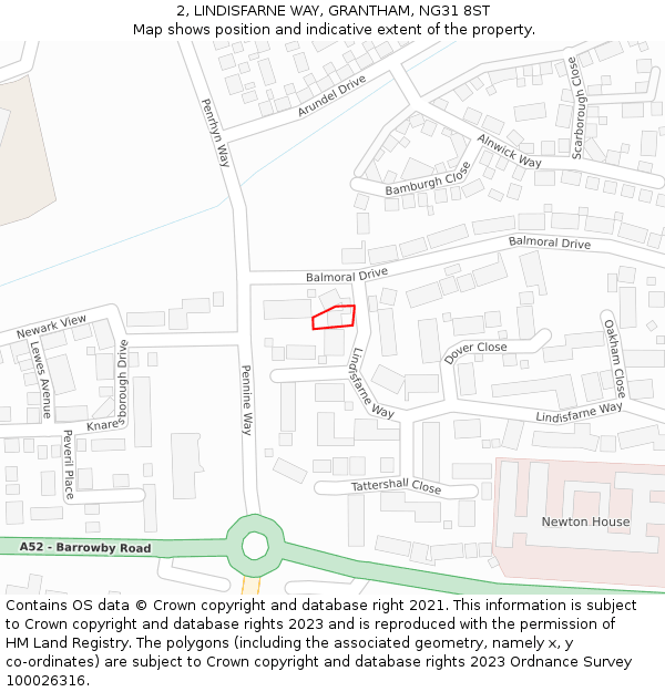 2, LINDISFARNE WAY, GRANTHAM, NG31 8ST: Location map and indicative extent of plot