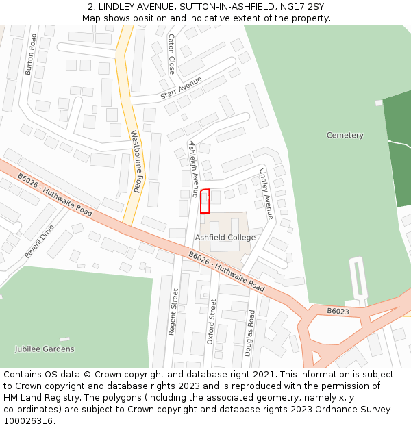 2, LINDLEY AVENUE, SUTTON-IN-ASHFIELD, NG17 2SY: Location map and indicative extent of plot