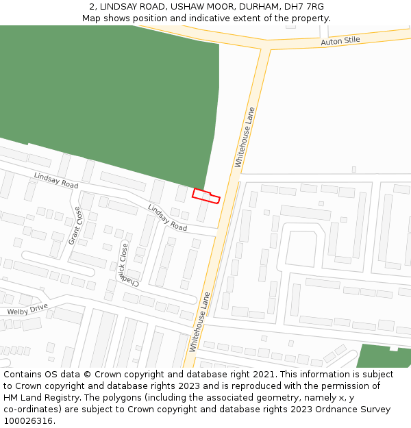 2, LINDSAY ROAD, USHAW MOOR, DURHAM, DH7 7RG: Location map and indicative extent of plot