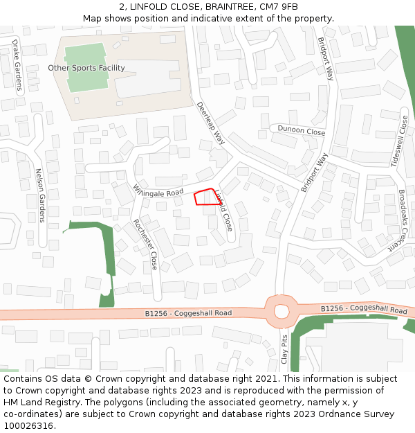 2, LINFOLD CLOSE, BRAINTREE, CM7 9FB: Location map and indicative extent of plot