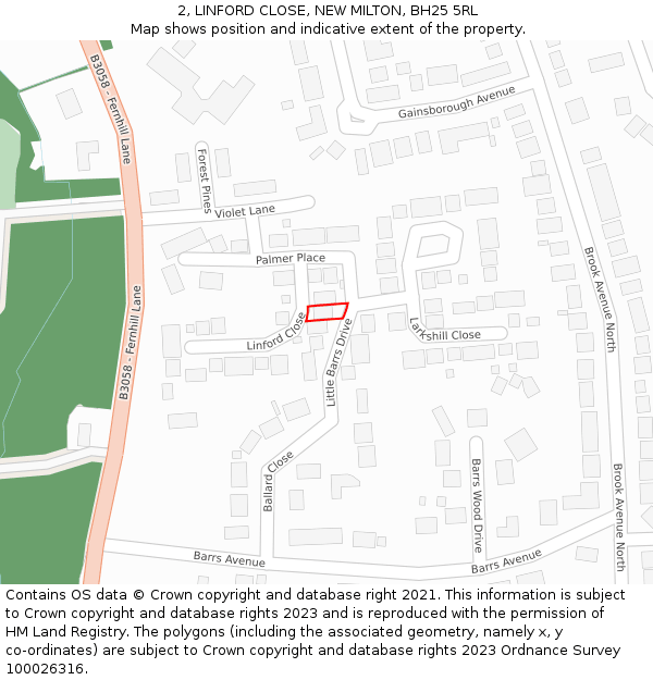 2, LINFORD CLOSE, NEW MILTON, BH25 5RL: Location map and indicative extent of plot