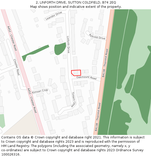 2, LINFORTH DRIVE, SUTTON COLDFIELD, B74 2EQ: Location map and indicative extent of plot