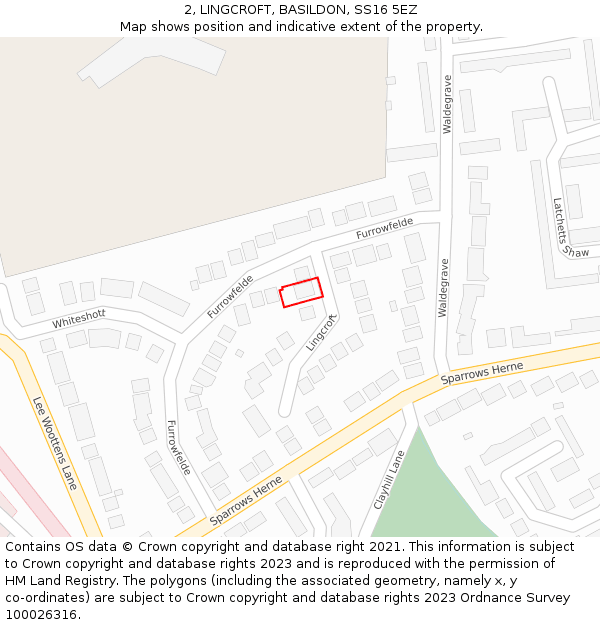 2, LINGCROFT, BASILDON, SS16 5EZ: Location map and indicative extent of plot