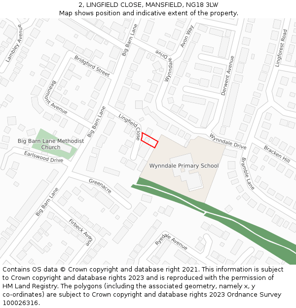 2, LINGFIELD CLOSE, MANSFIELD, NG18 3LW: Location map and indicative extent of plot