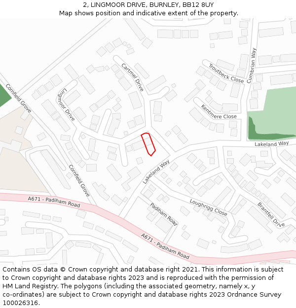 2, LINGMOOR DRIVE, BURNLEY, BB12 8UY: Location map and indicative extent of plot