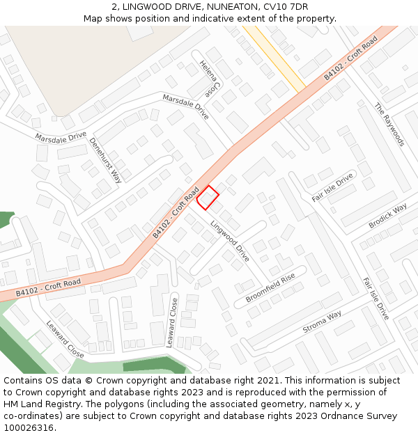 2, LINGWOOD DRIVE, NUNEATON, CV10 7DR: Location map and indicative extent of plot