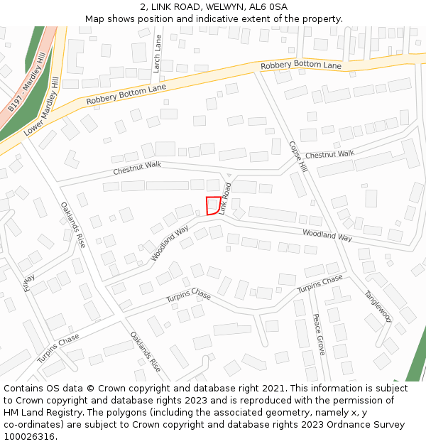 2, LINK ROAD, WELWYN, AL6 0SA: Location map and indicative extent of plot