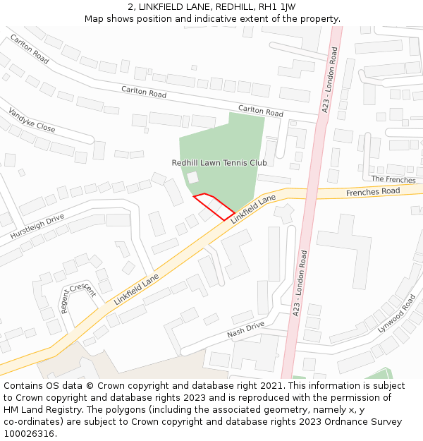2, LINKFIELD LANE, REDHILL, RH1 1JW: Location map and indicative extent of plot