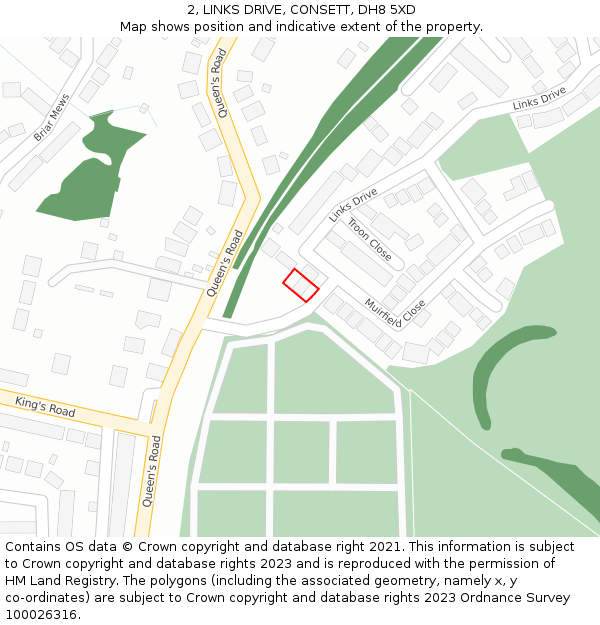 2, LINKS DRIVE, CONSETT, DH8 5XD: Location map and indicative extent of plot
