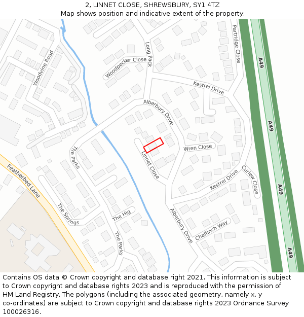 2, LINNET CLOSE, SHREWSBURY, SY1 4TZ: Location map and indicative extent of plot