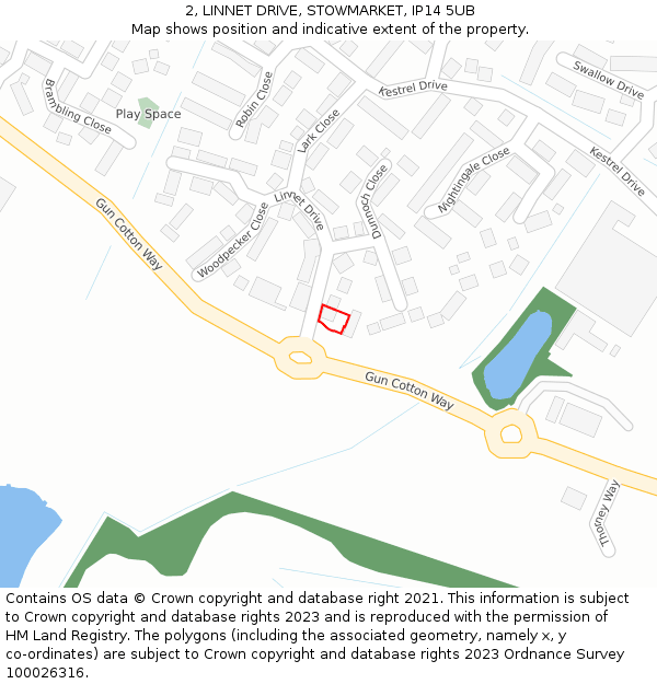 2, LINNET DRIVE, STOWMARKET, IP14 5UB: Location map and indicative extent of plot