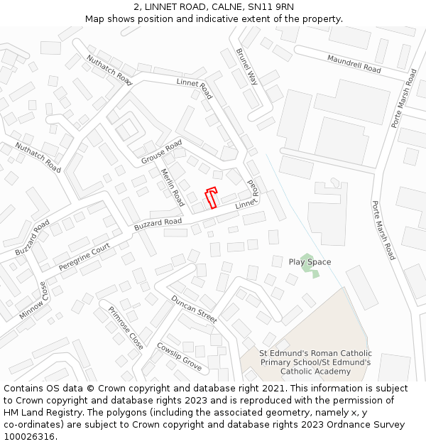 2, LINNET ROAD, CALNE, SN11 9RN: Location map and indicative extent of plot