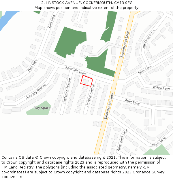 2, LINSTOCK AVENUE, COCKERMOUTH, CA13 9EG: Location map and indicative extent of plot