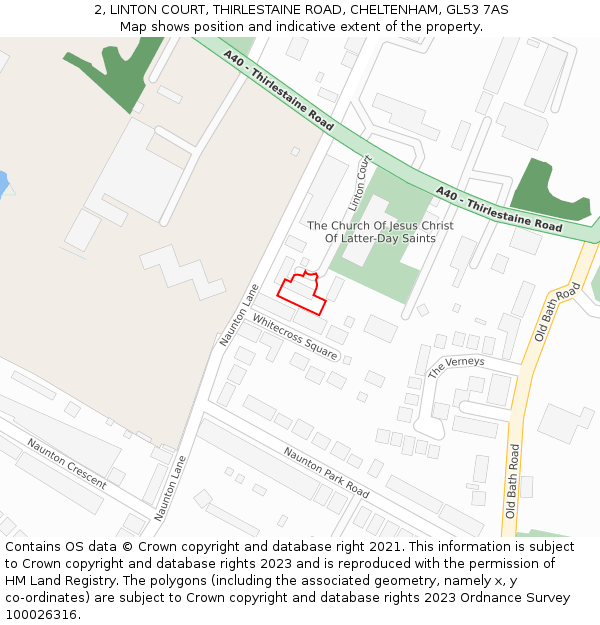 2, LINTON COURT, THIRLESTAINE ROAD, CHELTENHAM, GL53 7AS: Location map and indicative extent of plot
