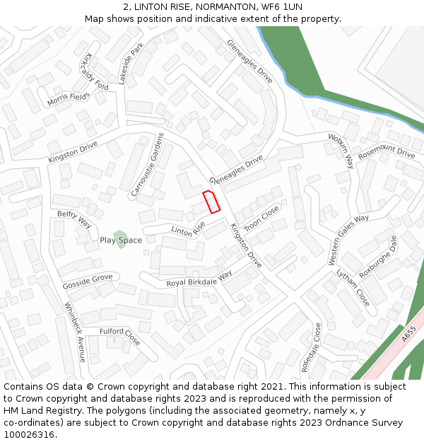 2, LINTON RISE, NORMANTON, WF6 1UN: Location map and indicative extent of plot