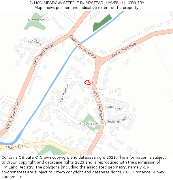 2, LION MEADOW, STEEPLE BUMPSTEAD, HAVERHILL, CB9 7BY: Location map and indicative extent of plot