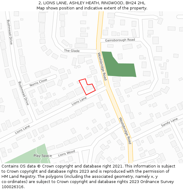 2, LIONS LANE, ASHLEY HEATH, RINGWOOD, BH24 2HL: Location map and indicative extent of plot