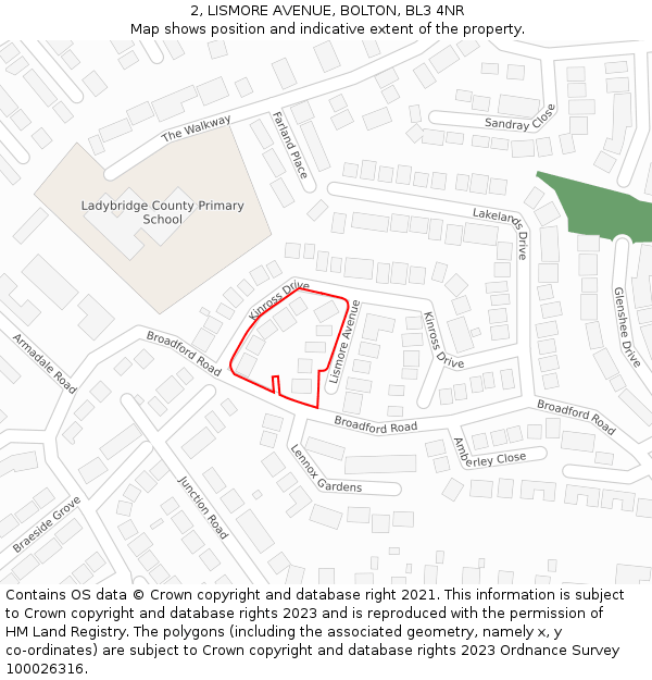 2, LISMORE AVENUE, BOLTON, BL3 4NR: Location map and indicative extent of plot