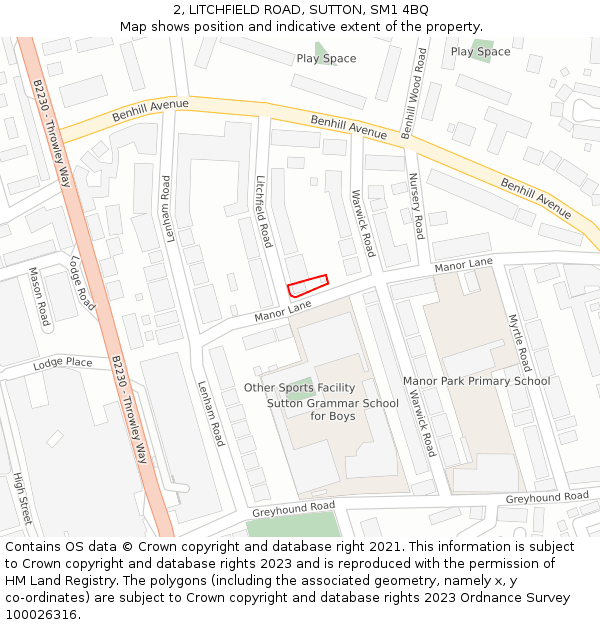 2, LITCHFIELD ROAD, SUTTON, SM1 4BQ: Location map and indicative extent of plot