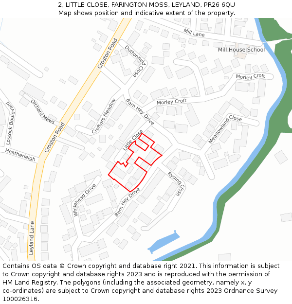 2, LITTLE CLOSE, FARINGTON MOSS, LEYLAND, PR26 6QU: Location map and indicative extent of plot