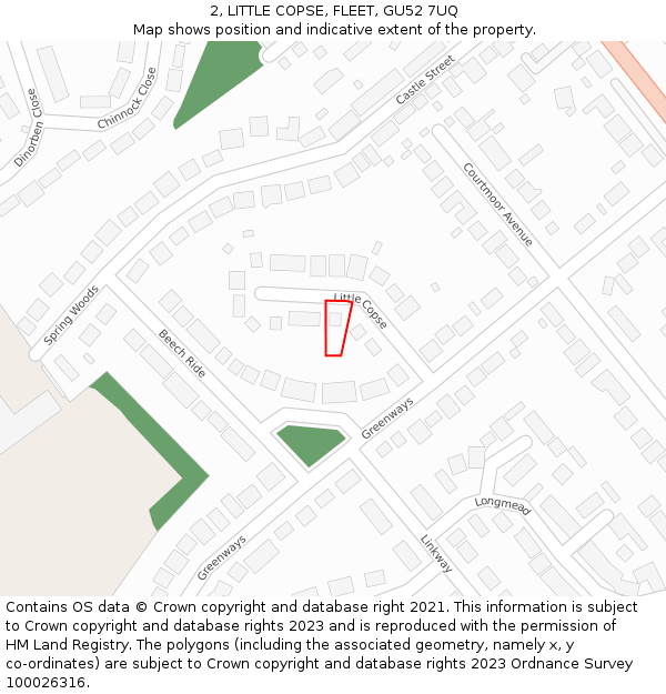 2, LITTLE COPSE, FLEET, GU52 7UQ: Location map and indicative extent of plot