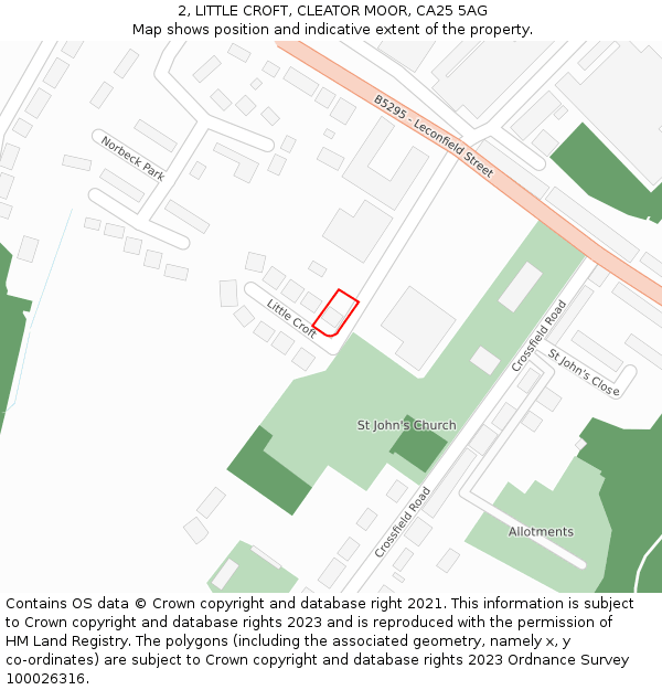 2, LITTLE CROFT, CLEATOR MOOR, CA25 5AG: Location map and indicative extent of plot