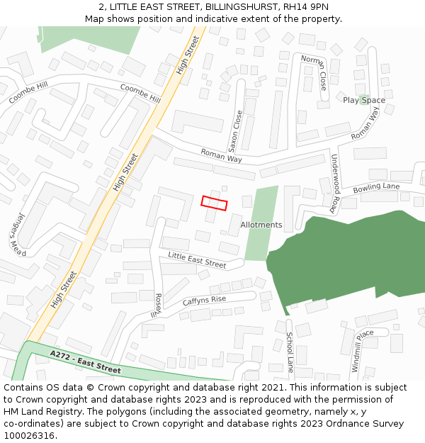2, LITTLE EAST STREET, BILLINGSHURST, RH14 9PN: Location map and indicative extent of plot