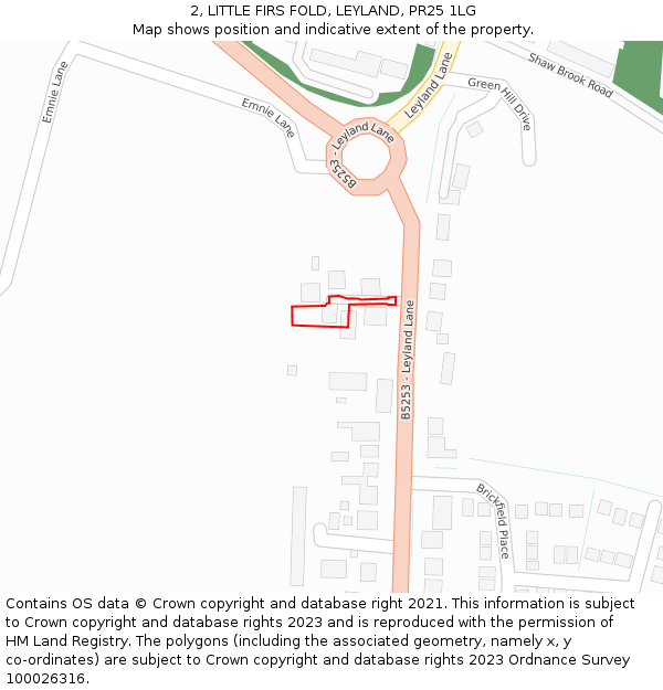 2, LITTLE FIRS FOLD, LEYLAND, PR25 1LG: Location map and indicative extent of plot