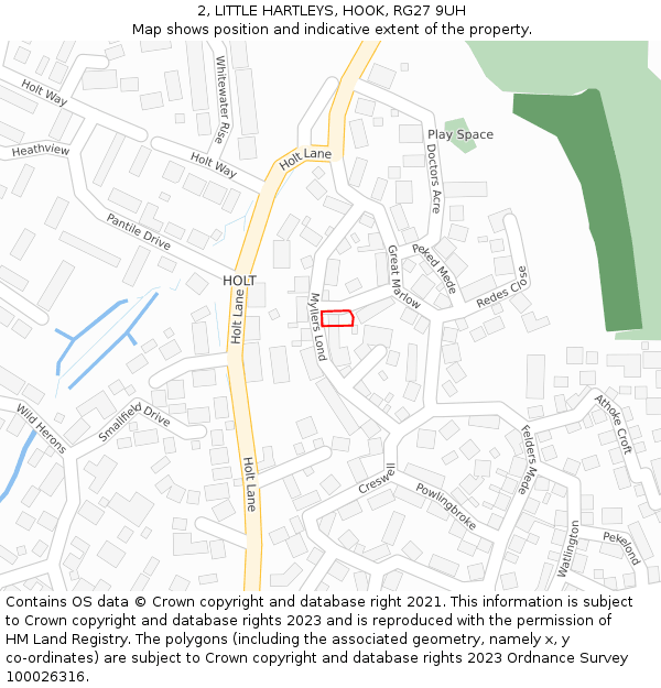 2, LITTLE HARTLEYS, HOOK, RG27 9UH: Location map and indicative extent of plot