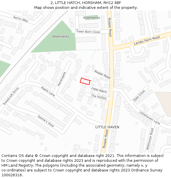 2, LITTLE HATCH, HORSHAM, RH12 4BF: Location map and indicative extent of plot