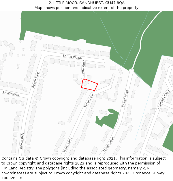 2, LITTLE MOOR, SANDHURST, GU47 8QA: Location map and indicative extent of plot