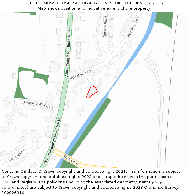 2, LITTLE MOSS CLOSE, SCHOLAR GREEN, STOKE-ON-TRENT, ST7 3BY: Location map and indicative extent of plot