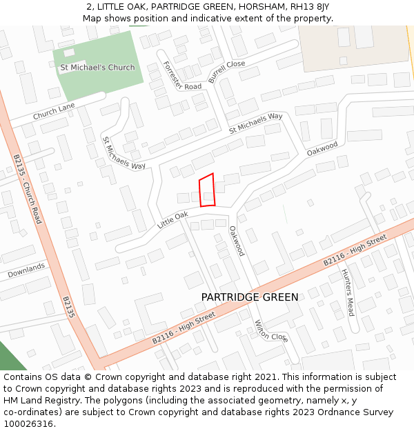2, LITTLE OAK, PARTRIDGE GREEN, HORSHAM, RH13 8JY: Location map and indicative extent of plot