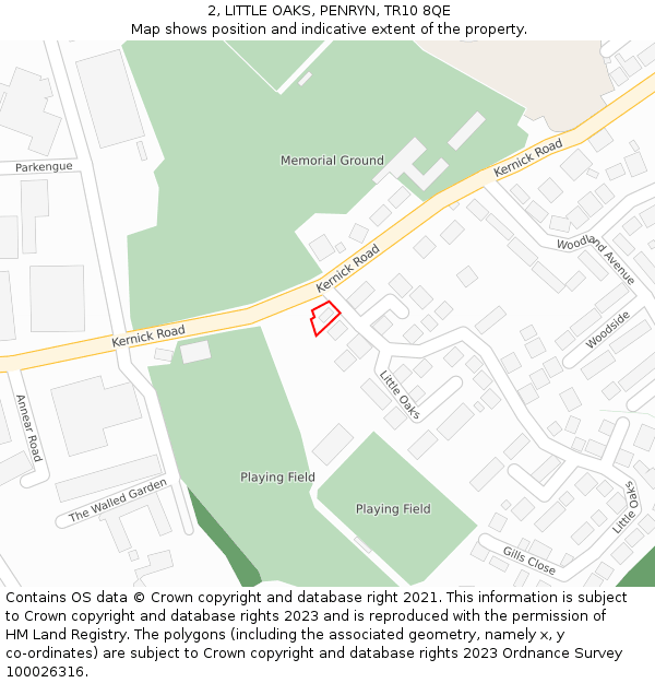 2, LITTLE OAKS, PENRYN, TR10 8QE: Location map and indicative extent of plot