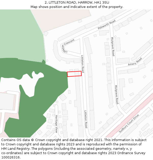 2, LITTLETON ROAD, HARROW, HA1 3SU: Location map and indicative extent of plot