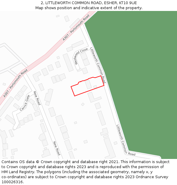 2, LITTLEWORTH COMMON ROAD, ESHER, KT10 9UE: Location map and indicative extent of plot