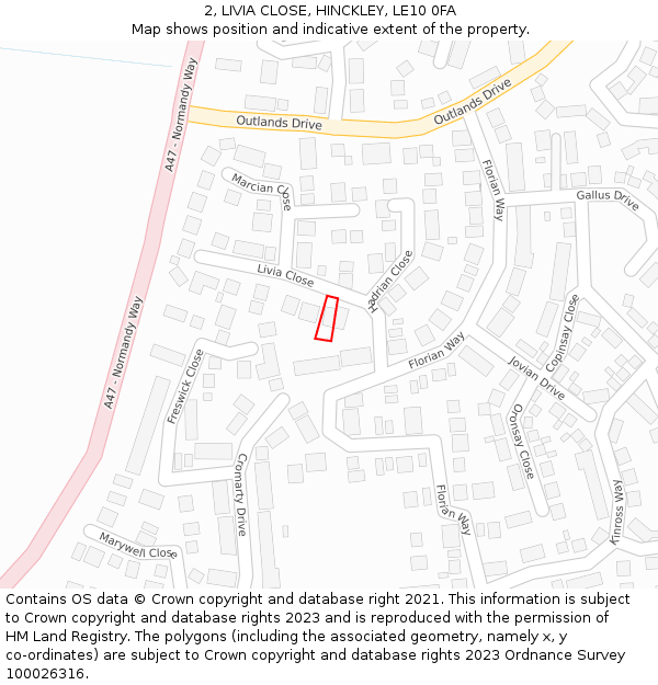 2, LIVIA CLOSE, HINCKLEY, LE10 0FA: Location map and indicative extent of plot