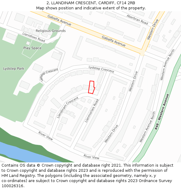 2, LLANDINAM CRESCENT, CARDIFF, CF14 2RB: Location map and indicative extent of plot