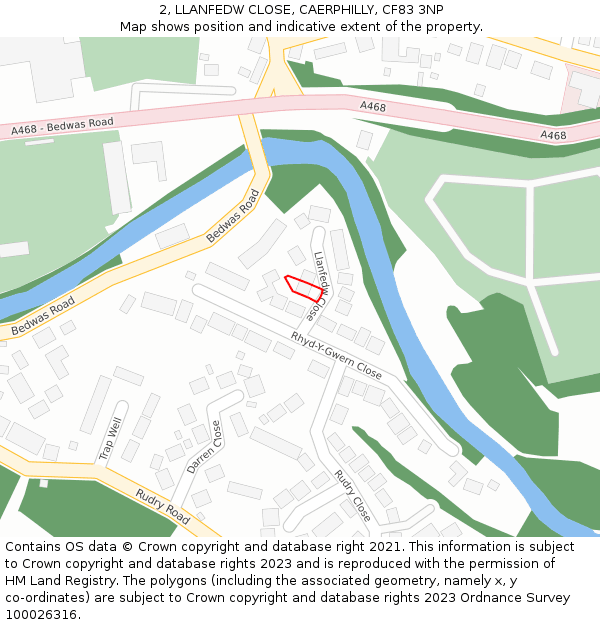 2, LLANFEDW CLOSE, CAERPHILLY, CF83 3NP: Location map and indicative extent of plot