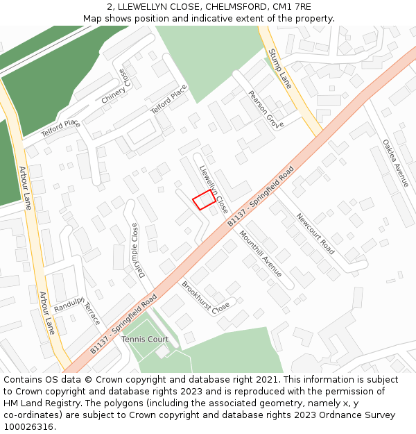 2, LLEWELLYN CLOSE, CHELMSFORD, CM1 7RE: Location map and indicative extent of plot