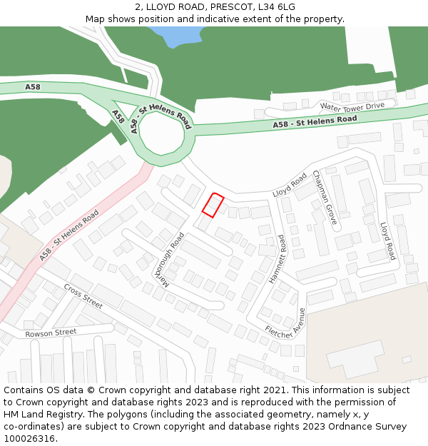 2, LLOYD ROAD, PRESCOT, L34 6LG: Location map and indicative extent of plot