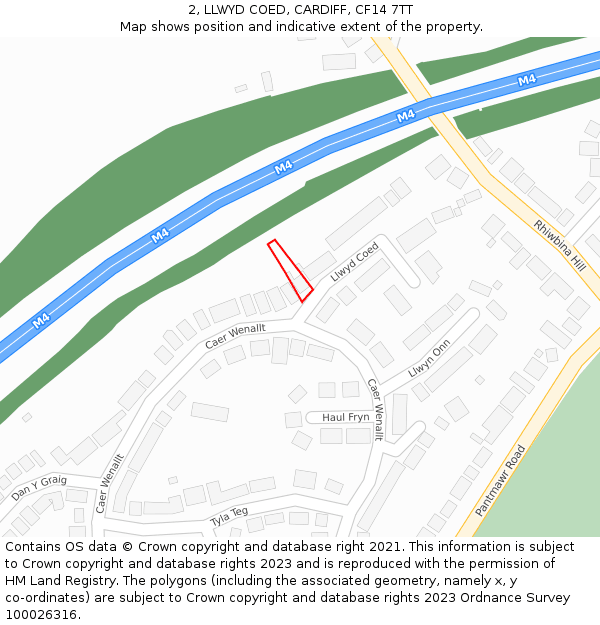 2, LLWYD COED, CARDIFF, CF14 7TT: Location map and indicative extent of plot