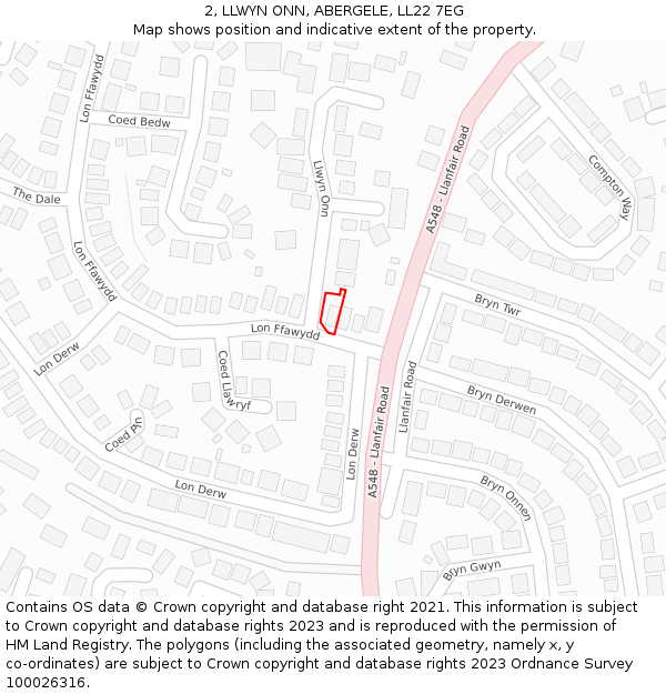 2, LLWYN ONN, ABERGELE, LL22 7EG: Location map and indicative extent of plot