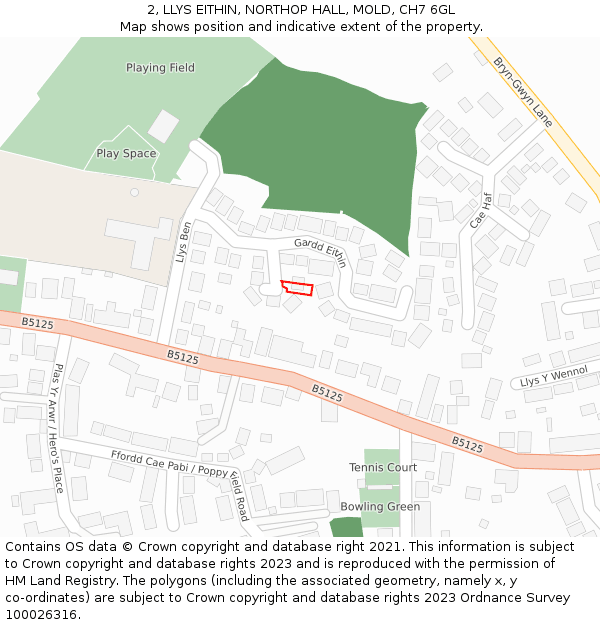 2, LLYS EITHIN, NORTHOP HALL, MOLD, CH7 6GL: Location map and indicative extent of plot