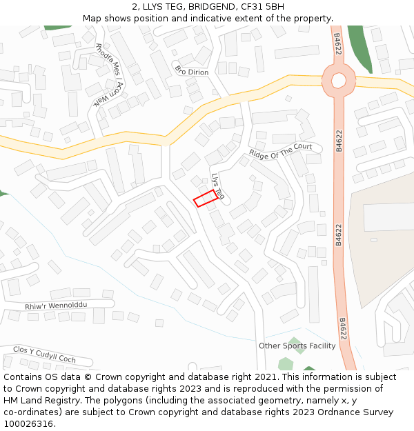 2, LLYS TEG, BRIDGEND, CF31 5BH: Location map and indicative extent of plot