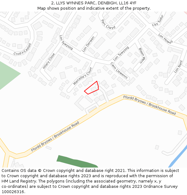 2, LLYS WYNNES PARC, DENBIGH, LL16 4YF: Location map and indicative extent of plot